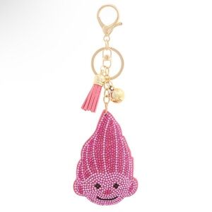 Pink troll rhinestone keychain